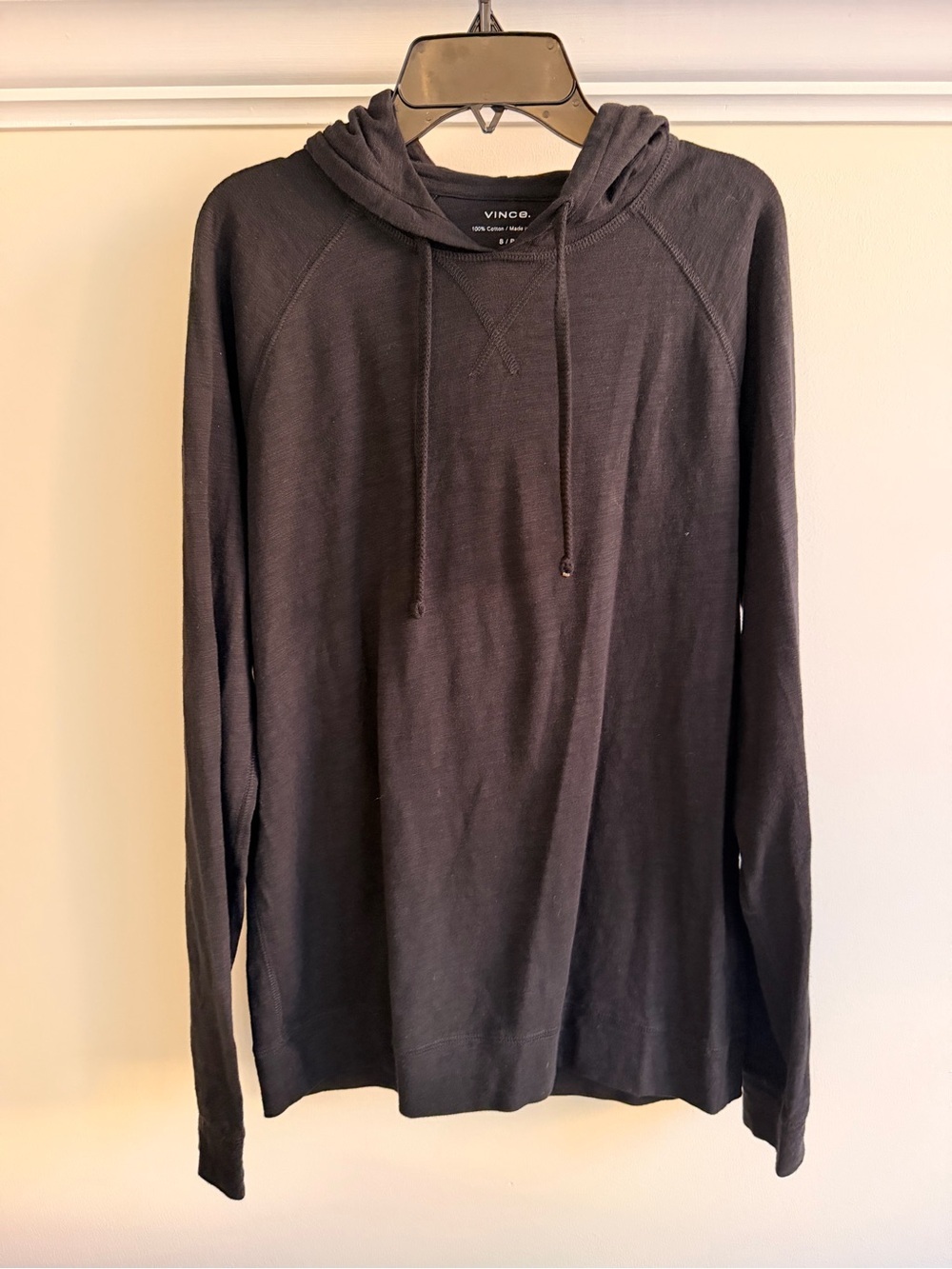 Vince Men's Black Lightweight Hooded Long Sleeve Pullover